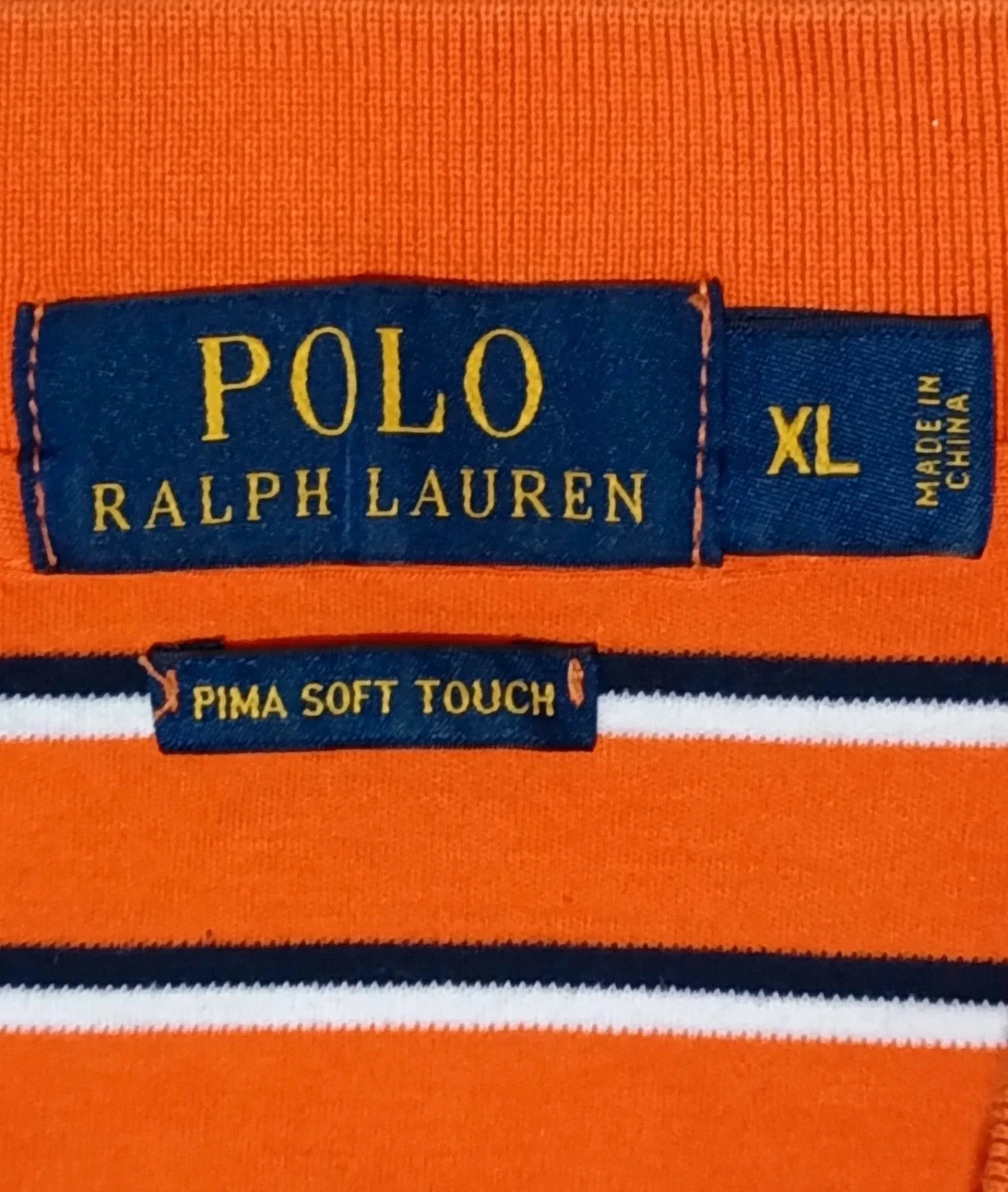 Polo Ralph Lauren Pima Soft Touch orange Rayures bleu blanc Taille XL – photo 12